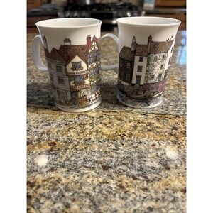 2 Dunoon Mugs English Cottages Sue Scullard Tea Cup Made England Fine Bone China